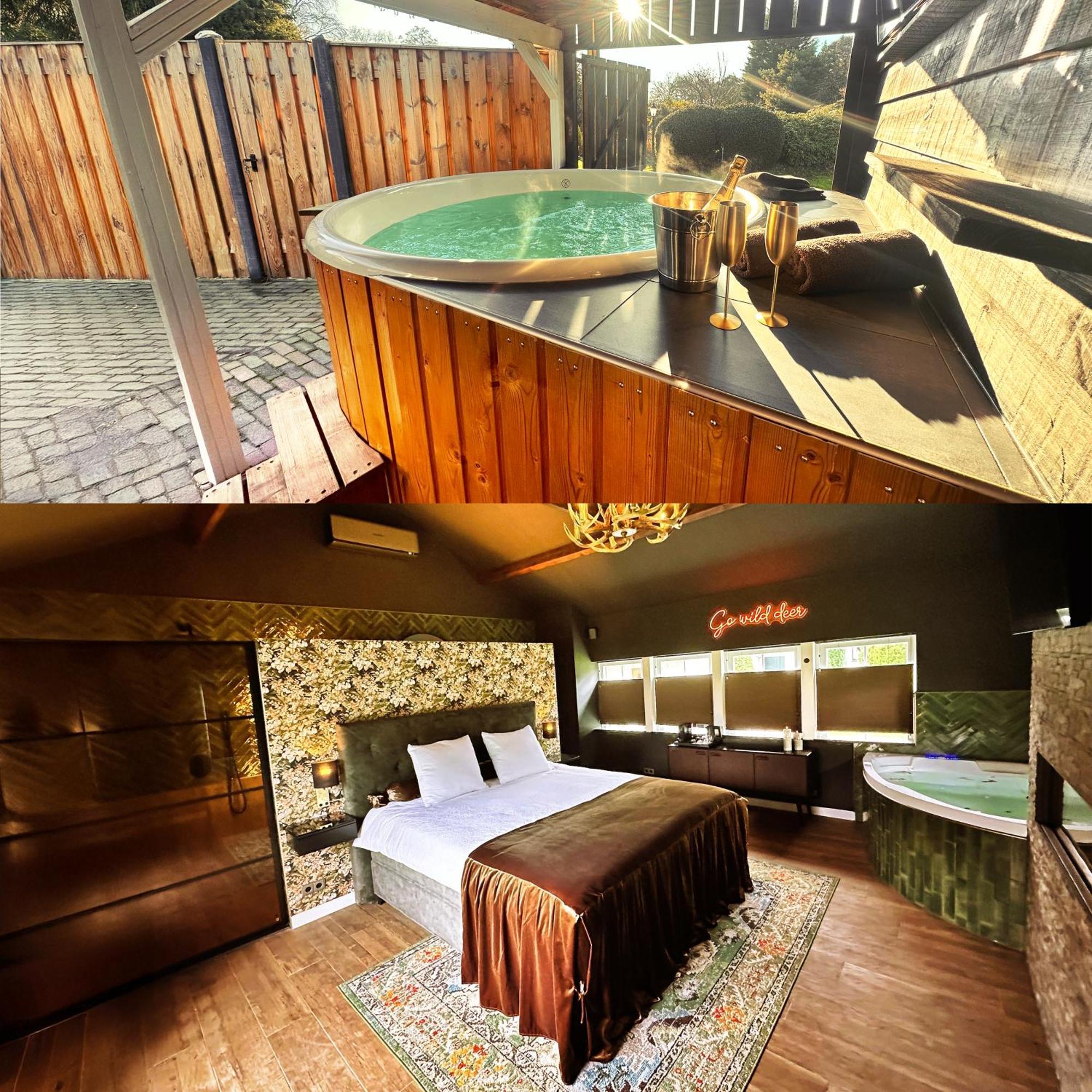 Wellness Tuin - Ultieme Partner Beleving - St Hubertus Suite Met Jacuzzi ,Openhaard, Prive Hottub En Prive Sauna In Jachthut Stijl Horst Ngoại thất bức ảnh